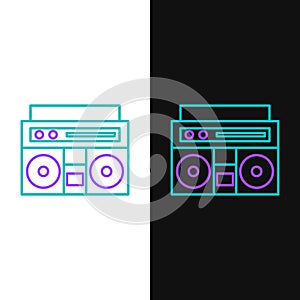 Line Home stereo with two speakers icon isolated on white and black background. Music system. Colorful outline concept