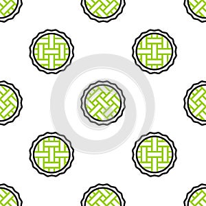 Line Homemade pie icon isolated seamless pattern on white background. Vector