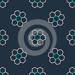 Line Honeycomb icon isolated seamless pattern on black background. Honey cells symbol. Sweet natural food. Vector