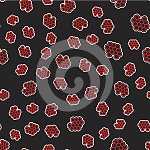 Line Honeycomb icon isolated seamless pattern on black background. Honey cells symbol. Sweet natural food. Vector