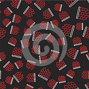 Line Honeycomb icon isolated seamless pattern on black background. Honey cells symbol. Sweet natural food. Vector