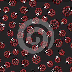 Line Honeycomb icon isolated seamless pattern on black background. Honey cells symbol. Sweet natural food. Vector