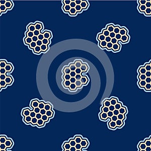 Line Honeycomb icon isolated seamless pattern on blue background. Honey cells symbol. Sweet natural food. Vector