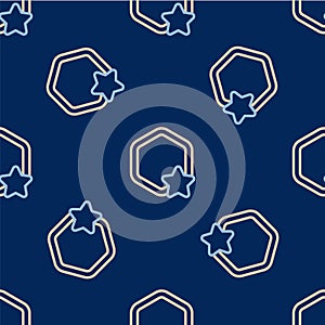 Line Honeycomb icon isolated seamless pattern on blue background. Honey cells symbol. Sweet natural food. Vector