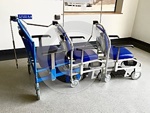 Line of hospital wheelchairs