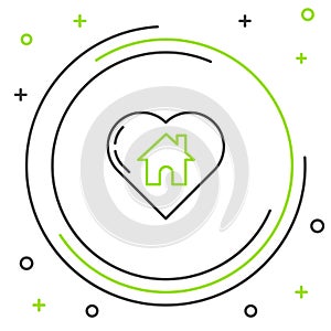 Line House with heart shape icon isolated on white background. Love home symbol. Family, real estate and realty