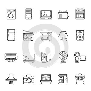 Line Household appliances and electronics icons