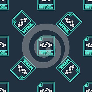 Line HTML file document. Download html button icon isolated seamless pattern on black background. HTML file symbol