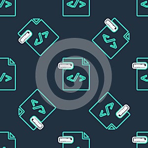 Line HTML file document. Download html button icon isolated seamless pattern on black background. HTML file symbol