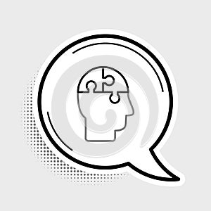 Line Human head puzzles strategy icon isolated on grey background. Thinking brain sign. Symbol work of brain. Colorful