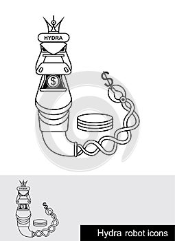 Line Hydra robot icon and money. Robo trader photo