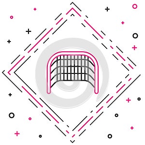 Line Ice hockey goal with net for goalkeeper icon isolated on white background. Colorful outline concept. Vector