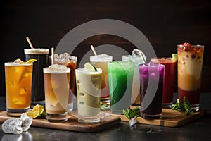 line of iced drinks, each with a different flavor, mix and match for variety
