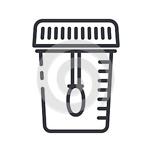 Line icon of a bottle for biomaterial front view. Healthcare symbol isolated