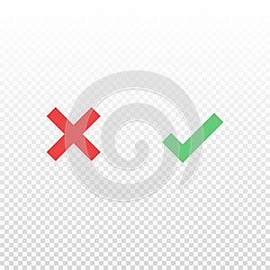 Line icon cancel and approve. Red cross and green check mark symbol. Element for design app or website.