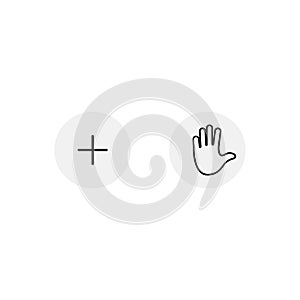 Line icon for clubhouse app. Palm of hand and plus icons. Vector
