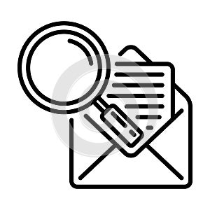 line icon design of read or open email with search for documents or notes