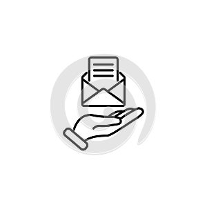 Line icon. E-mail open lettter in hand.
