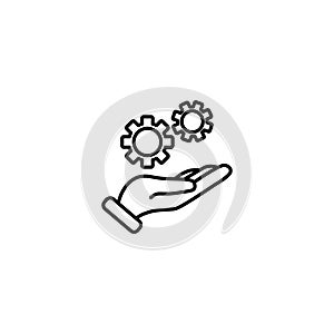 Line icon. Gears mechanism in hand