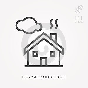 Line icon house and cloud