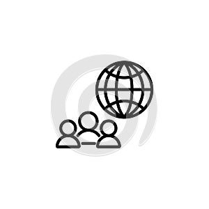 Line icon. International Business, Group of people and globe