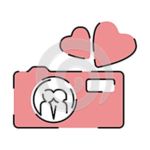 Line icon love theme set, romance, February 14, Valentine's Day. Design elements, white background. red and pink