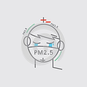 Line Icon A man crying Masked Prevent Dust PM2.5 Vector