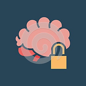 Line icon padlock of brain. Flat vector illustration.