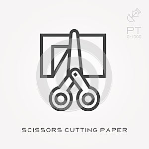 Line icon scissors cutting paper