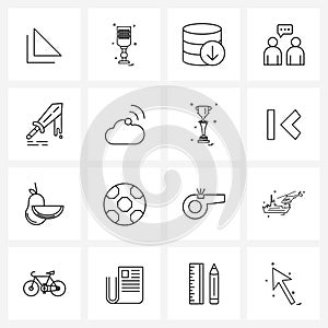 Line Icon Set of 16 Modern Symbols of murder, user, coins, profile, account