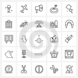 Line Icon Set of 25 Modern Symbols of down, arrow, communication, hobby, race track