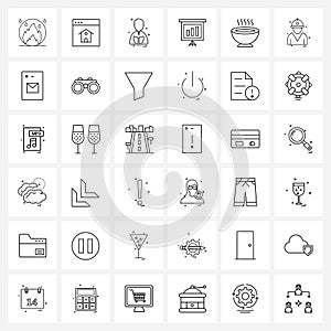 Line Icon Set of 36 Modern Symbols of soup, hot, medicine, food, office