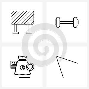 Line Icon Set of 4 Modern Symbols of block; dollar; under; gym; coin