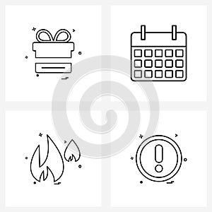 Line Icon Set of 4 Modern Symbols of gift; ui; cargo; fire; interface