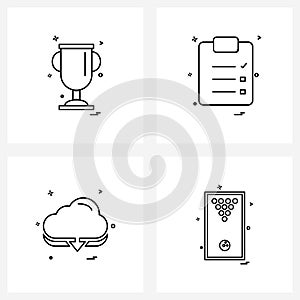 Line Icon Set of 4 Modern Symbols of trophy, download, wining, paper, download