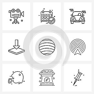 Line Icon Set of 9 Modern Symbols of game, ball, vehicle, interaction, down
