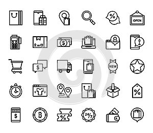 Line icon set, e - commerce icons