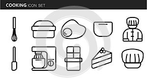 Line icon set element ingredient baking birthday cake design collection.