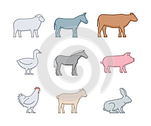 Line icon set farm animals