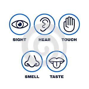 Line icon set of five human senses