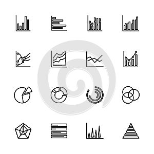Line icon set of graphic chart diagram. Editable stroke vector, isolated at white background