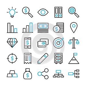 Line icon set money business, digital seo marketing, financial symbol design