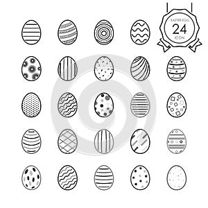 Line Icon set of monochrome easter eggs for holiday on white background. Vector