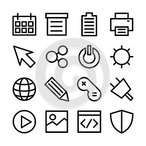 Line icon set related of popular operating system user interface