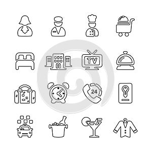 Line icon set related to Hotel service or Hotel activity. Editable stroke vector, isolated at white background photo