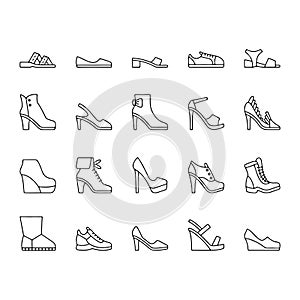 Line icon set related to Women shoes simple black line icons set vector image