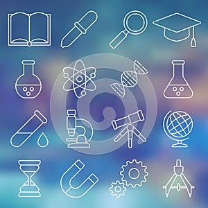 Line icon set of scientific tools