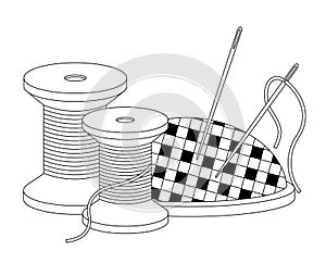 Line icon spool of thread and needle bar with needle bar