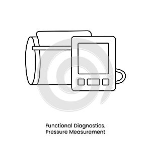 Line icon in vector blood pressure measuring device, functional diagnostics, tonometer illustration.