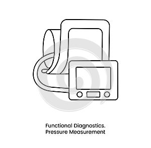 Line icon in vector blood pressure measuring device, functional diagnostics, tonometer illustration.
